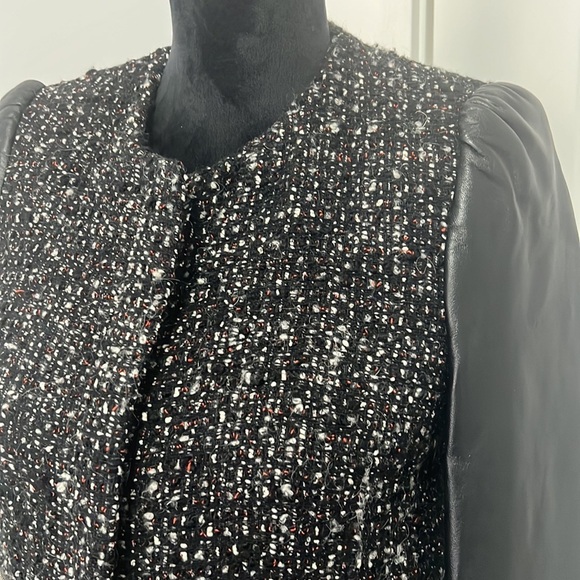 Zara Woman Bouclé Black Leather Sleeved Fully lined Coat Jacket - Size X-Small - Picture 3 of 12